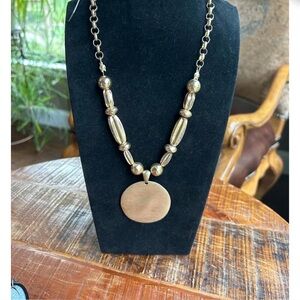 CHICOS Pedant Gold Tone Textured Vintage Necklace